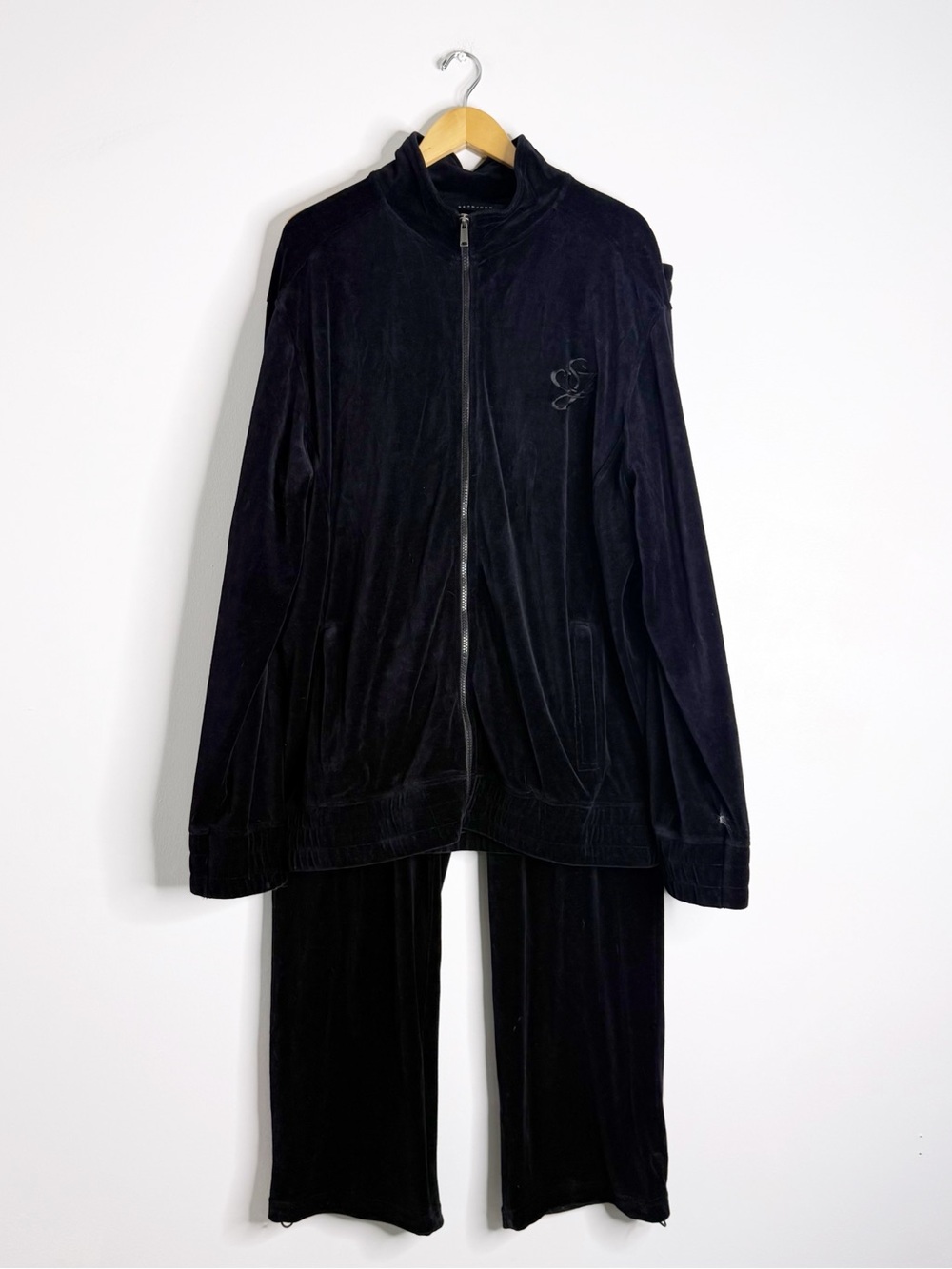 Sean John Men’s XXL Black Velour Track Suit Full Zip Jacket Pants Y2K